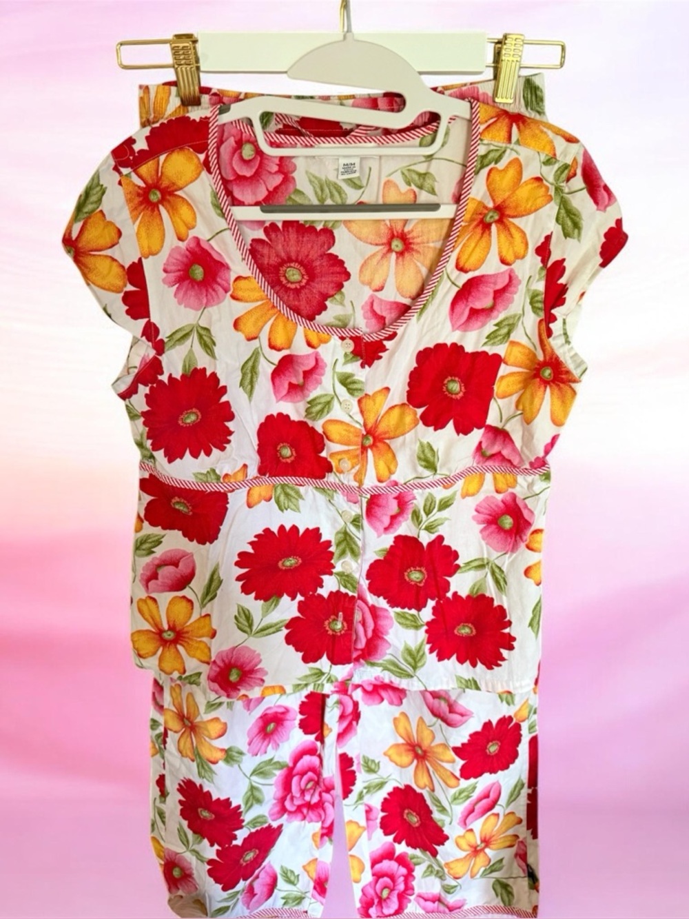 Rare Vintage Tommy Hilfiger 2 piece PJ set in Floral Red Sz. M Vtg EUC